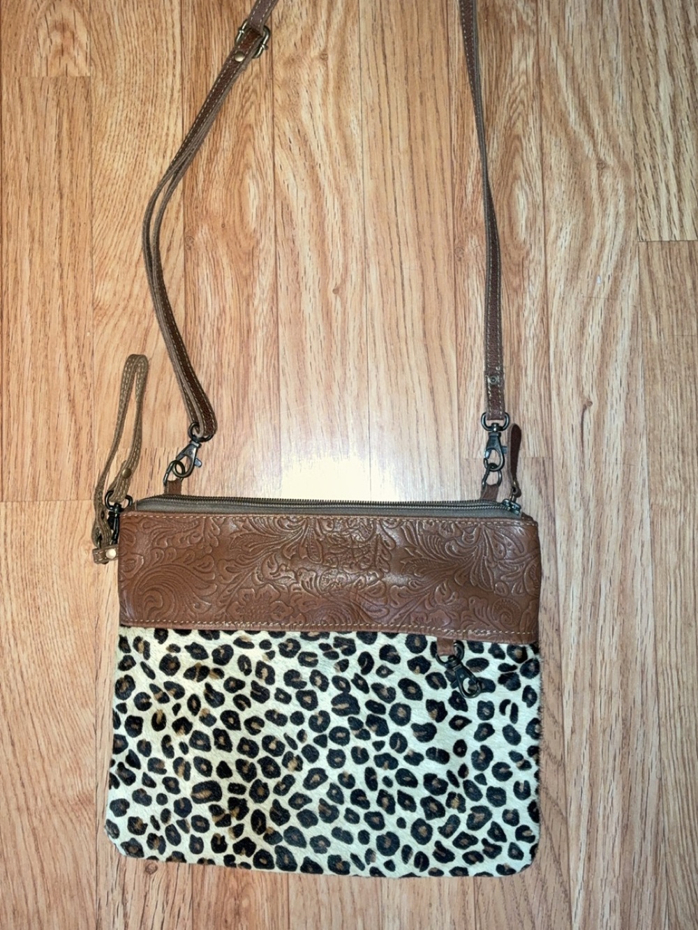 Myra Bag Brown Leather-Accent Leopard Print Crossbody
